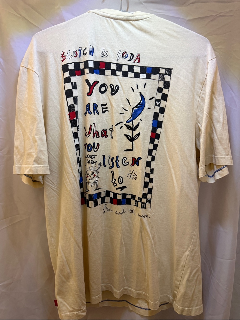 Scotch & Soda Cream Tee with Graphic Back Print in Red & Blue